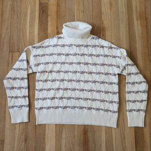 Joie cream white and gray brown turtleneck sweater NWT